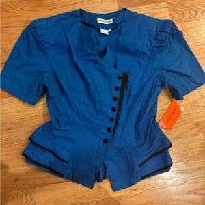 NWT! Vintage Audrey Celine Button Front Peplum Hem Blazer Top Shirt Blouse
